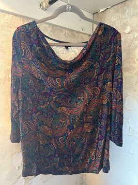 Talbots 1X Paisley Top Cowl Neck Soft Stretch Blouse Plus